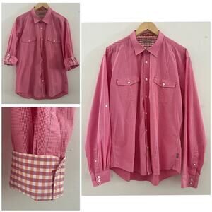 Ted Baker Shirt Men's Size 7 (3XL) Red Micro Gingham Button Up Roll Tab Sleeves